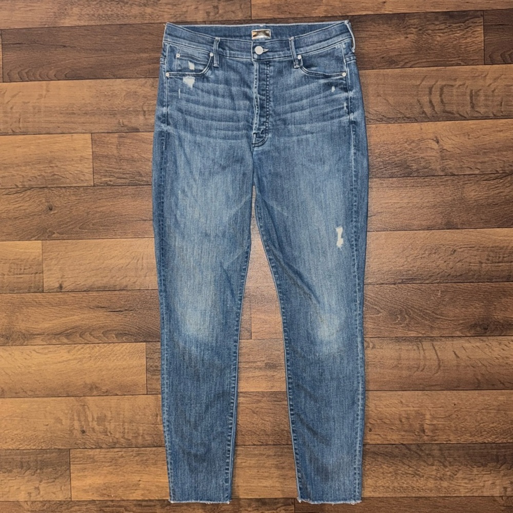 Mother Size 30 The Stunner Ankle Fray Jeans In Graffiti Girl Button Fly Distress